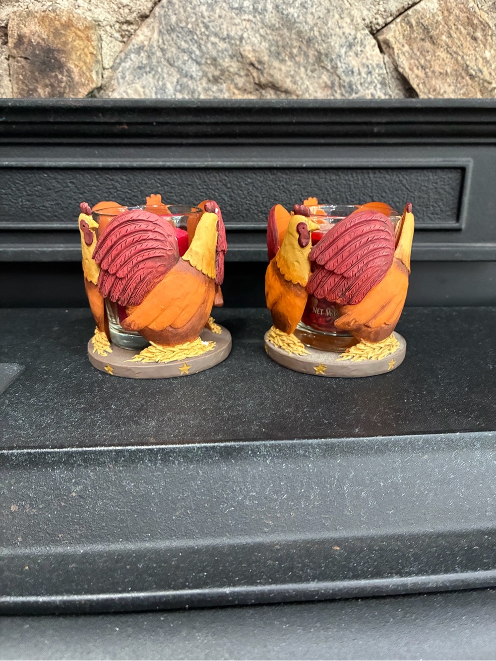 Yankee Candle Rooster Chicken Ceramic Votive Candle Holder Farmhouse Lot of 2